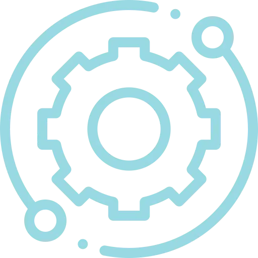 A light blue icon of a gear inside a